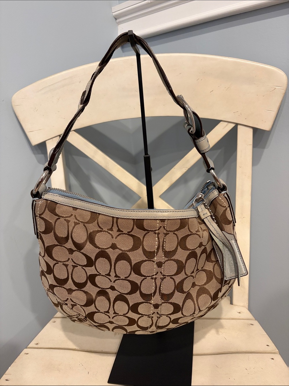 Coach Y2K Vintage SoHo Hobo Canvas Crescent Shoulder Bag with Light green/blue